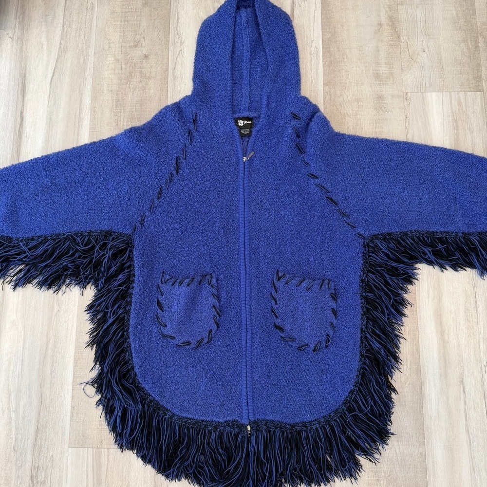 Fringe Boho/Western-Inspired Zip-Up Poncho Sweater